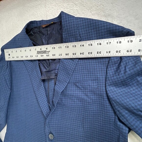 Vintage Robert Talbott Union Made Mens Wool Two-Button Blazer 43R Blue Plaid - Picture 7 of 9